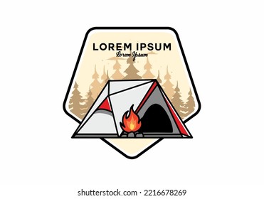 Illustration design of a triangle camping tent and bonfire