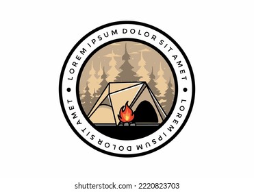 Illustration design of a triangle camping tent and bonfire