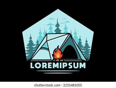 Illustration design of a triangle camping tent and bonfire