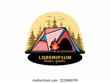 Illustration design of a triangle camping tent and bonfire