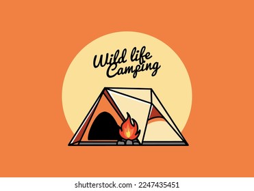 Illustrationsdesign eines Dreieckzelzeltzelt und eines Feuerfeuers