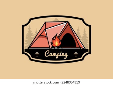 Illustration design of a triangle camping tent and bonfire