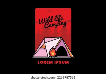 Illustration design of a triangle camping tent and bonfire