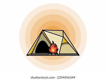 Illustration design of a triangle camping tent and bonfire