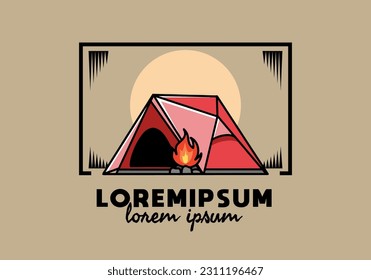 Illustration design of a triangle camping tent and bonfire