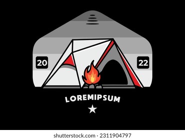 Illustration design of a triangle camping tent and bonfire