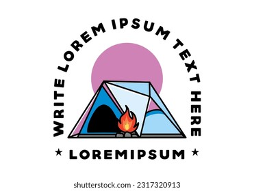 Illustration design of a triangle camping tent and bonfire