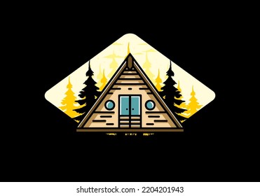 Illustration design of a triangle wood cabin