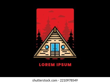 Illustration design of a triangle wood cabin