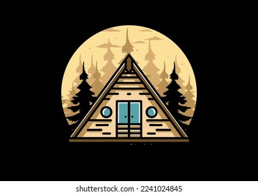 Illustration design of a triangle wood cabin