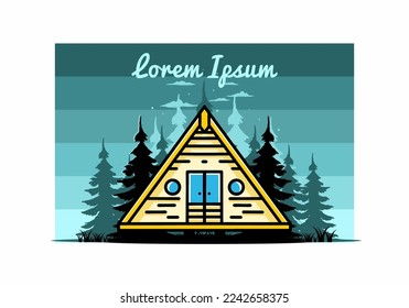 Illustration design of a triangle wood cabin