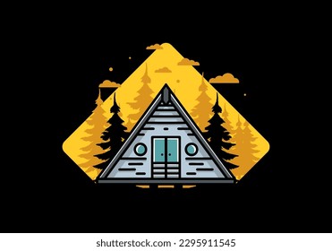 Illustration design of a triangle wood cabin