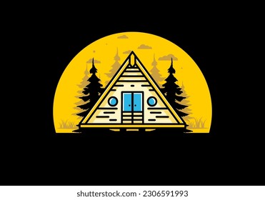 Illustration design of a triangle wood cabin