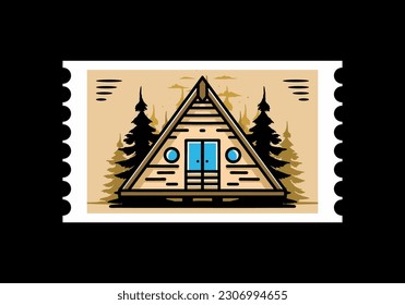 Illustration design of a triangle wood cabin