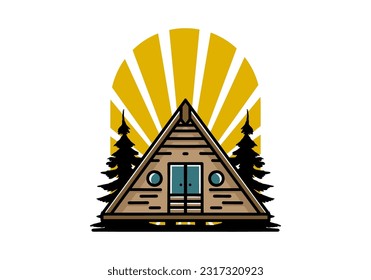 Illustration design of a triangle wood cabin