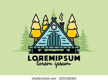 illustration design of a triangle wooden cabin between pine tress