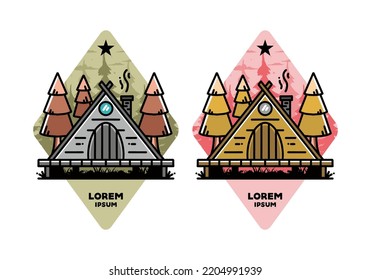 illustration design of a triangle wooden cabin between pine tress