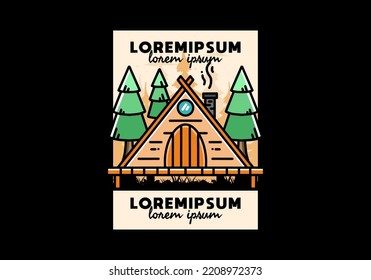 illustration design of a triangle wooden cabin between pine tress