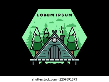 illustration design of a triangle wooden cabin between pine tress