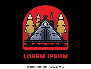 illustration design of a triangle wooden cabin between pine tress