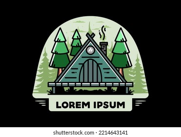 illustration design of a triangle wooden cabin between pine tress