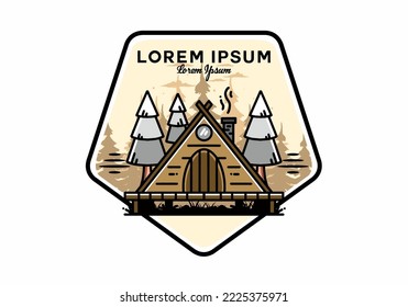 illustration design of a triangle wooden cabin between pine tress