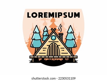 illustration design of a triangle wooden cabin between pine tress