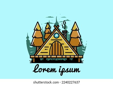 illustration design of a triangle wooden cabin between pine tress