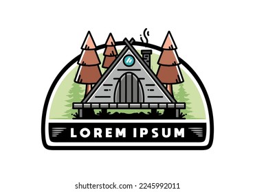 illustration design of a triangle wooden cabin between pine tress