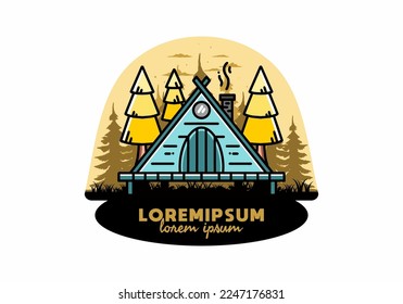 illustration design of a triangle wooden cabin between pine tress