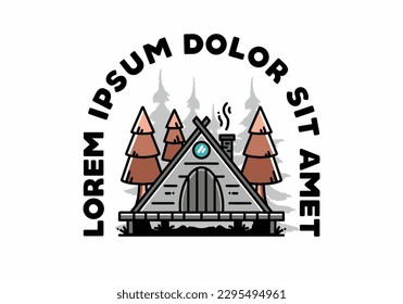 illustration design of a triangle wooden cabin between pine tress