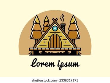 Illustrationsdesign einer Dreieckskabine aus Holz zwischen Kiefernbezug