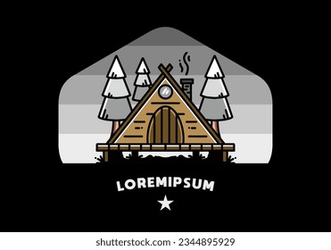 illustration design of a triangle wooden cabin between pine tress