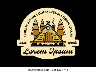 illustration design of a triangle wooden cabin between pine tress