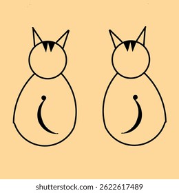 Illustration design of two cats seen from behind a yellow background