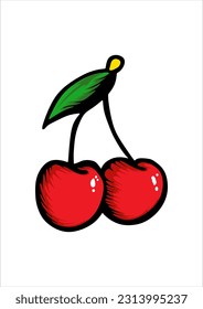diseño ilustrativo de dos cerezas al estilo de la vieja escuela