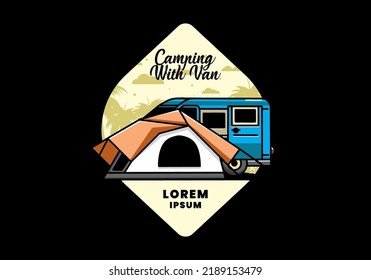 Illustration design of a van car and camping tent