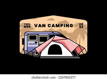 Illustration design of a van car and camping tent