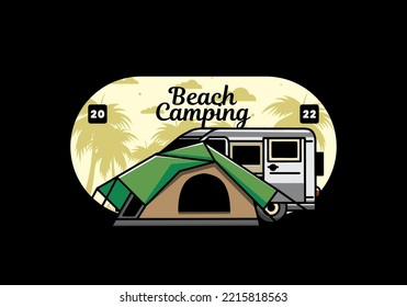 Illustration design of a van car and camping tent