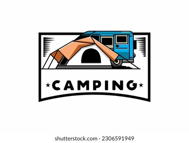 Illustration design of a van car and camping tent