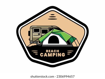 Illustration design of a van car and camping tent