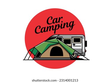 Illustration design of a van car and camping tent