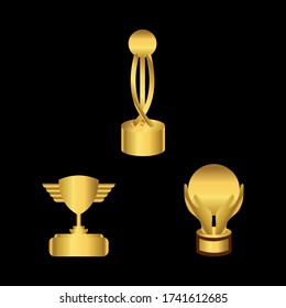 Illustration design various forms of gold-colored trophies