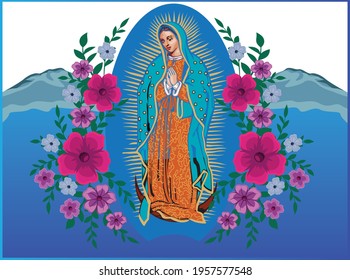 Illustration Design Vector Art mother Lady marry Guadalupe . Mother Maria Guadalupe is praying