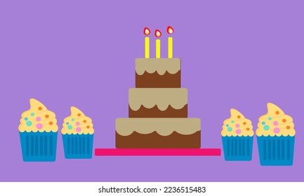Illustration design vector of Birthday cake. Fit for Background, Clip art, Flash card, Wrapping Paper, Template, Etc.