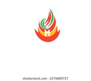 Illustration design of vector flame logo with letter M in the center