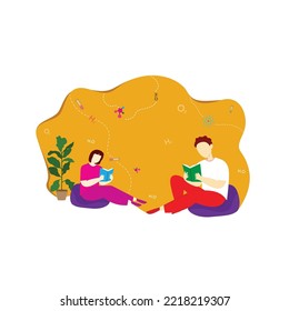 illustration design vector flat design student reading a book