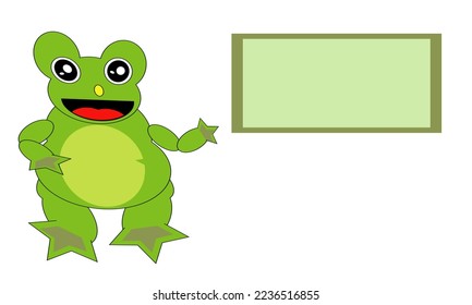 Illustrationsdesign Vektor von Frog und grünem Karton. Geeignet für Clipart, Icon, Flash Card, Template, Cartoon Buch, Cover Buch, etc.