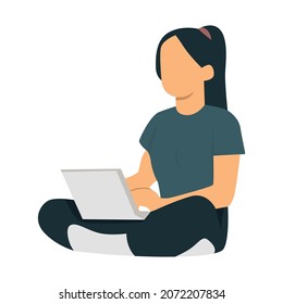 illustration design, vector girl using a laptop