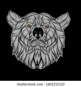 illustration design of vector head bear on black background. 